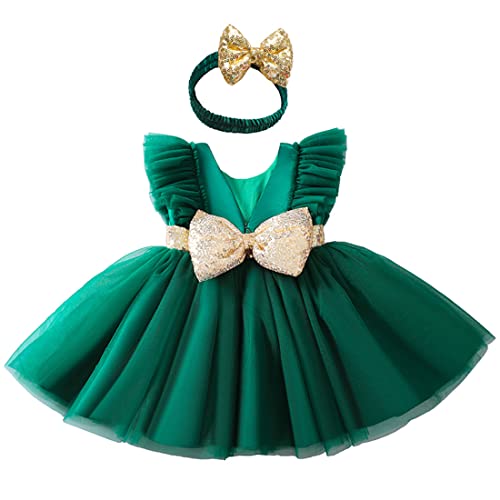 Formal Prom Dress For Little Baby Toddler Girls' 12 9 18 M Months Wedding Birthday Party Knee Flower Girls Dresses With Headband Special Occasion Tulle Tutu Fancy Pageant (Dark Green, 80) #TOP4