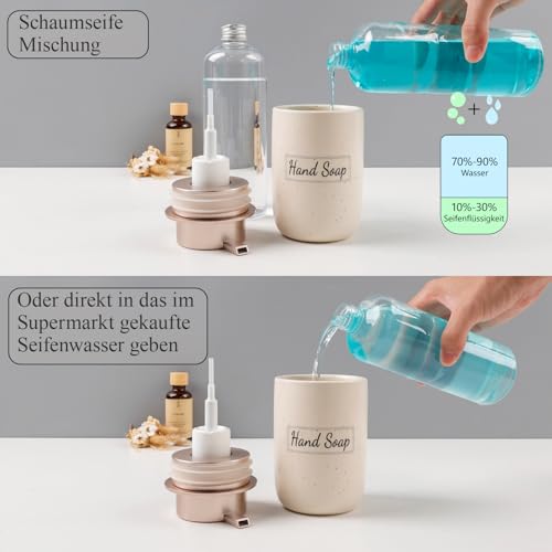 Image of BosilunLife Foaming Soap Dispenser Set - Apricot Ceramic Foam Hand Soap Dispenser 12oz with Rust Proof Pump, Easy Pressing & Refillable,4Pcs Clear Stickers for Kitchen, Bathroom - 2 Pack
