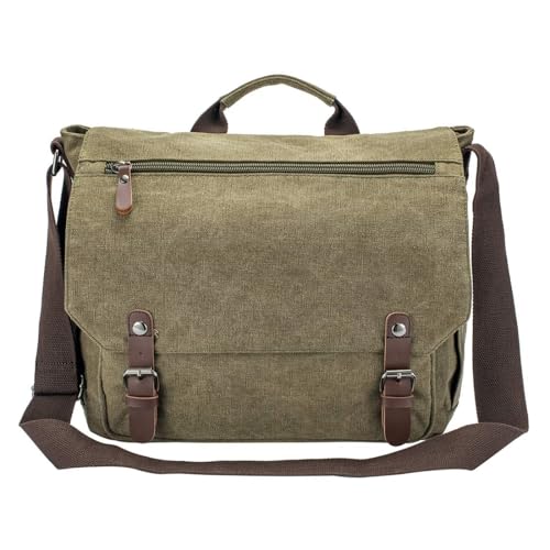 Waterproof Waxed Canvas 15" Macbook pro/ 14'' Laptop Messenger Bag Men Business Vintage shoulder bag/Briefcase (Army Green-2)