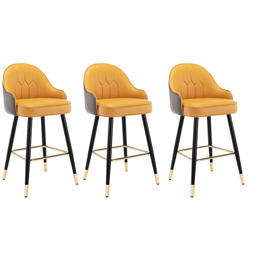 Taburetes de Bar para Cocina, Juego de 3 taburetes de Bar, taburetes de Bar Modernos de Altura de mostrador con Respaldo, sillas de Bar de Cuero sintético con Patas de Metal y reposapiés, si