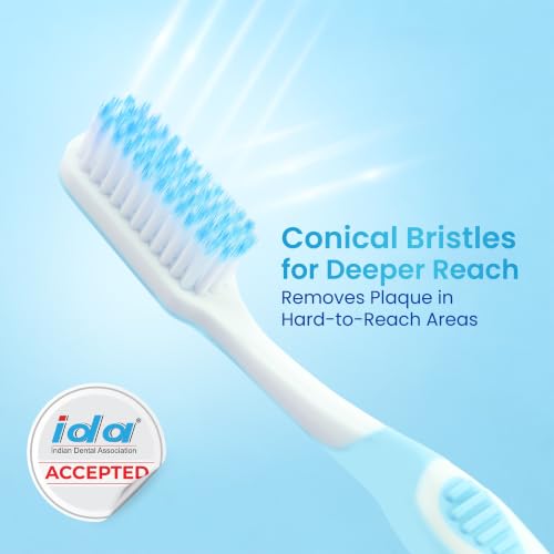 Image of ENSHINE Advance Clean+ Toothbrush Pack Of 8 with Ultra Soft Bristles Compact Brush Head For Deep & Complete Cleansing, Effective Tongue Cleaner for Complete Oral Care Multicolor Adult Manual Brush