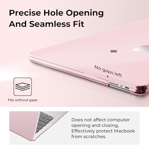Image of EooCoo Case Compatible for New Apple MacBook Air 13 inch M5 2026 2025 2024 2022 M4 M3 M2, A3449 A3240 A3113 A2681 with Touch ID,Air 13.6'' Laptop Protective Plastic Hard Shell Cover Smooth, Pink Clear