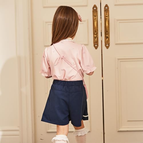 DAVE&BELLA Girls Short Sleeve Polo Shirts Quick Dry Ruffle Golf Tennis T Shirts Rabbit Print School Uniform Tops for Aged 1-83