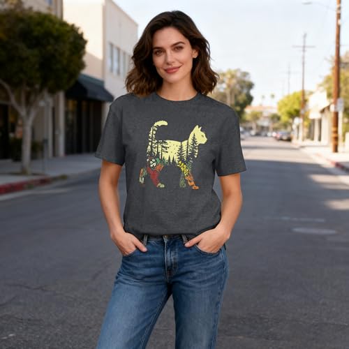Image of JINTING Cat Shirts for Women - Loose Fit Lightweight Short Sleeve Graphic Tee