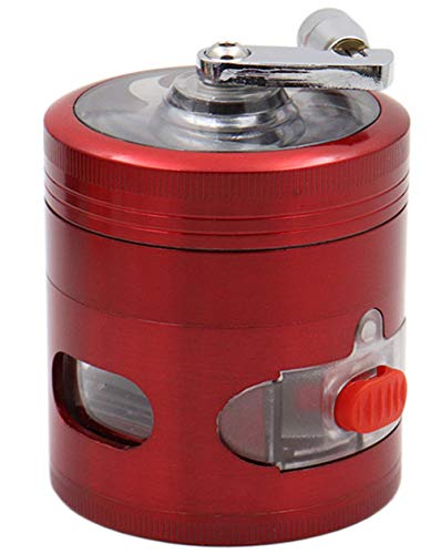 Hand Cranked Premium Grinder Pollen Grinders Spice Grinder Metal Crusher for Herb and Spice 4 Parts 3.08 Inch with easy access Drawer (Red)