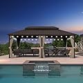 PURPLE LEAF 12’ X 20' Hardtop Gazebo Outdoor Gazebos Metal Frame Galvanized Steel Double Roof with Curtains and Nettings for Patio Desk Backyard Bronze