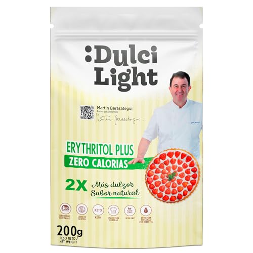 Dulcilight Edulcorante Eritritol Plus Zero 200g = 400g de Azúcar | Sabor Natural - 200% Dulzor del Azúcar | No GMO Keto Certificado Vegano Libre de Gluten | Cuida Tus Dientes | Sin Regusto Amargo