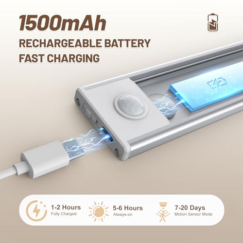 Image of 6 Pack Under Cabinet Lighting Wireless, 32 LED Rechargeable Battery Motion Sensor Light Indoor, Stick On Magnetic Closet Lights, Under Counter Lights for Kitchen, Stairs, Warm 8 in