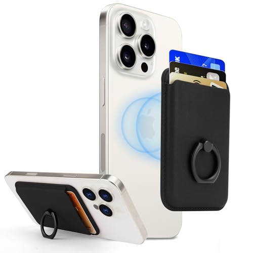 Porta Cartões Carteira Magsafe com Anel para iPhone Seguro e Prático Proteção Antifurto, Preto