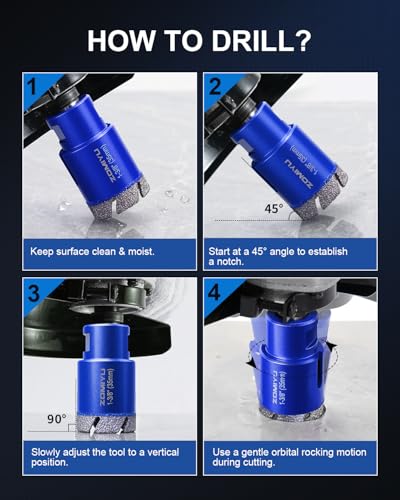 ZOMIYU 5/8" Diamond Hole Saw 2-Pack, Vacuum Brazed Diamond Core Drill Bit with 5/8-11 Thread, Tile Hole Saw for Porcelain Tile, Granite and Ceramic, Fits Angle Grinder,Drills, Wet or Dry Use — view 4