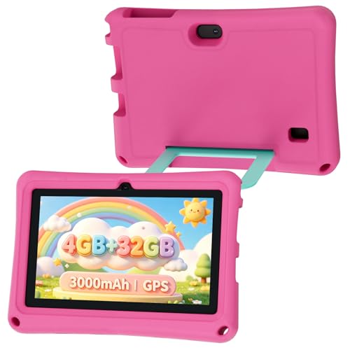 Image of Kids Tablet 7 inch Android 12.0 for Toddler, 4GB RAM 32GB ROM Bluetooth IPS Screen Parental Control Dual Camera Shockproof Case for Educational Games (Pink)