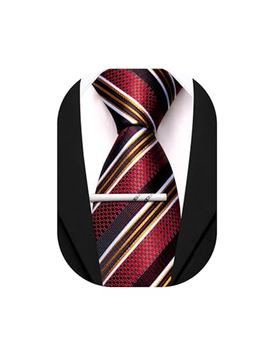 Image of Barry.Wang Silk Men Ties Formal Stripes Necktie and Tie Clip for Wedding Party Business Fashion Classic