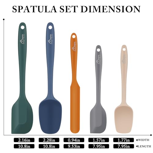 Image of HOTEC Heat Resistant 600℉ Food Grade Silicone Rubber Spatula Set for Baking, Cooking, and Mixing Non Stick Dishwasher Safe BPA-Free Neutral Set of 5