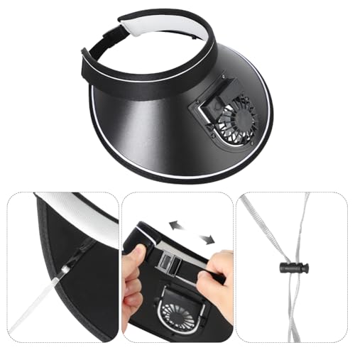 Image of Sun Visor Hat with USB Fan, Summer Empty Top 3 Temp Settings Beach Cooling Anti UV Adjustable Fishing Hiking Cycling Cap