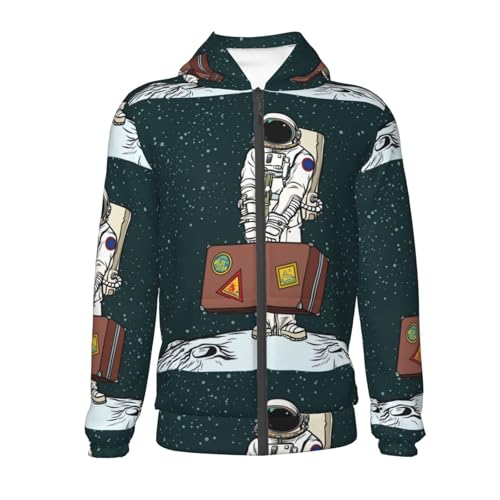 Astronaut Traveler with Suitcase Kids Pullover Hoodies Boys Zip Up Sweatshirts Girls Athletic Clothes with Pocket2