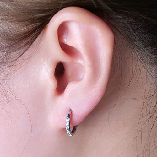 Limerencia Hypoallergenic Pure Titanium Pairs Small Huggie Hoop Earrings, Lightweight Cartilage Hoops Small Cubic Zirconia Cuff Earrings Mini Piercing Jewelry For Women Girls Teen (10Mm, White Cz) #TOP1
