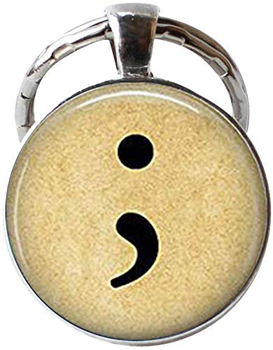 Preisvergleich Produktbild Semi Colon Schlüsselanhänger Suicide Awareness Semi Colon Schmuck Semikolon Depression Awareness Schmuck Kunst Bild Schmuck