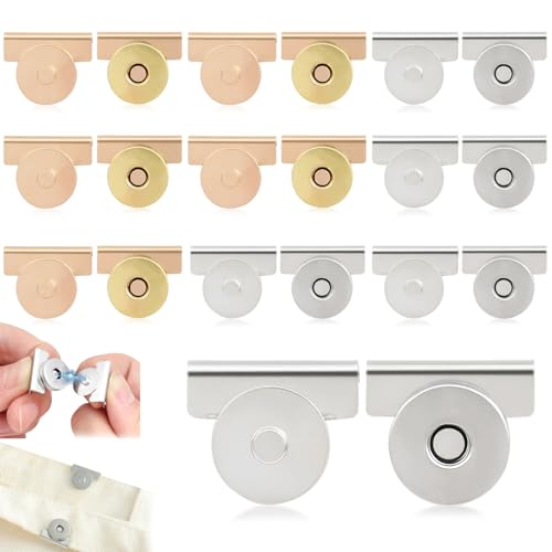 10Pair Snap Buttons Metal Seamless Magnetic Buckle Clasp for Tote Bags, Clothing and DIY Crafts, No-Sewing Clip Closures