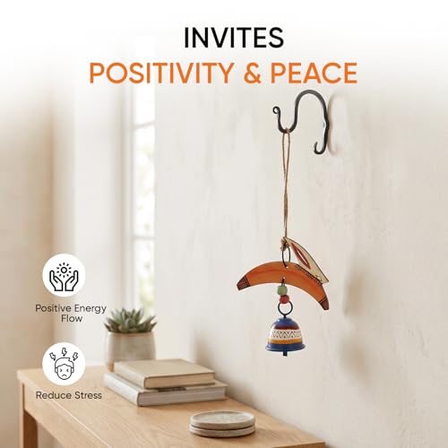 Image of Aakriti Art Creations Rabbit Wind Chime with Metal Bell | Modern Art Handmade Wooden & Metal Wind Chime in Orange | Matte Decorative Wind Chimes for Balcony, Garden & Home, Living Room & Gifting