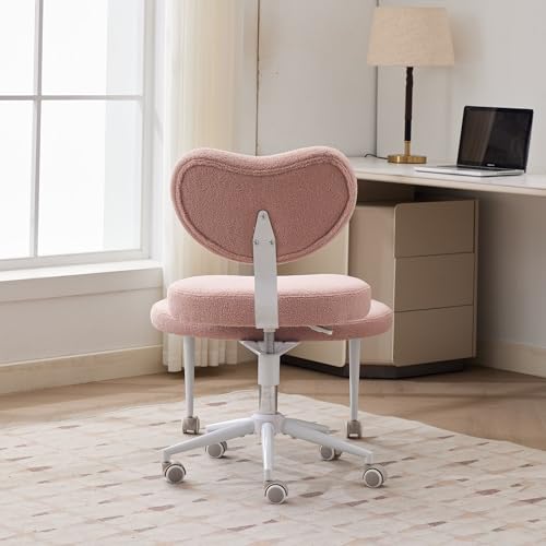 Image of Ergonomic Cross Legged Office Chair with Wheels, ADHD Chair for Adults, Meditation Chair, Yoga Office Chair, Comfortable Back Support, Height Adjustable,Small Spaces,Teddy Fleece-Pink