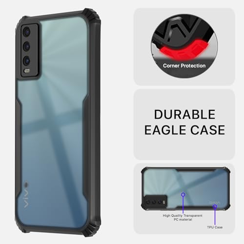 Image of Outlouders Back Cover for Vivo Y20 | Ultra Hybrid Transparent | Full Camera Protection | Raised Edge | Crystal Clear Bumper Case (Black)