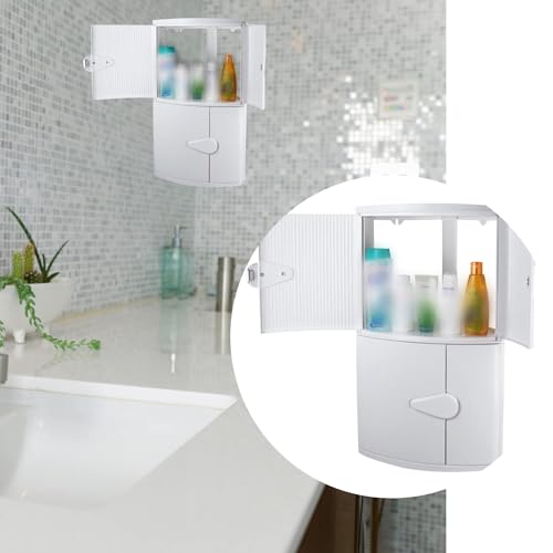 Image of BRANCO Double Door Corner Wall Mounted Multipurpose Bathroom Cabinet with Double Door Shelf Organizer (Ivory)