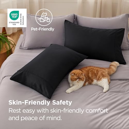 Image of Bedsure Pillow Cases Standard Size Set of 2 - Black Brushed Microfiber Pillowcases, Super Soft Pillowcase, Pillow Case Covers with Envelope Closure for Kids, Wrinkle, Fade Resistant, 20x26 Inches