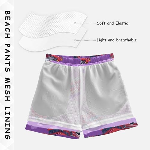 JUNZAN Fighters Red Fire Truck Purple Boys Swimming Trunks Quick Dry Boys Boardshorts Kids Swimwears Summer Holiday 2T4
