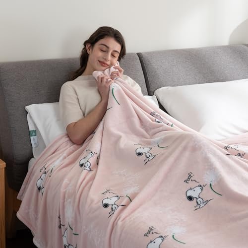 Image of Berkshire Blanket Peanuts VelvetLoft Cute Character Snoopy Plush Blanket,Make A Wish Spring Pink,King 90 in x 108 in (Official Peanuts Product)