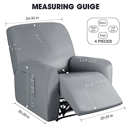 Pu Leather Recliner Slipcovers With Pockets，4 Pieces Waterproof Stretch Recliner Chair Covers，Washable Furniture Protector With Anti-Slip Elastic Strap Shield For Pets Kids Children Pets (Gray) #TOP2