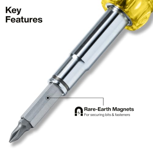 Image of Klein Tools 32500MAG Magnetic Multi-Bit Screwdriver / Nut Driver, 11-in-1 Multi Tool with 8 Bits, 3 Nut Driver Sizes, Cushion Grip Handle