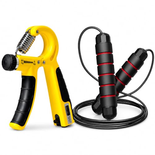 Image of PRO365 Adjustable Hand Gripper with Counter & Skipping Rope Combo | 5-60 KG Grip Strength Trainer with Mechanical Repetition Counter | Adjustable Speed Jump Rope for Cardio, Strength Training, Home Gym & Fitness