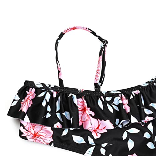 Floral Swimsuits For Girls One Shoulder Two Piece Bikini Ruffle Bathing Suits,Size 6 7 #TOP2