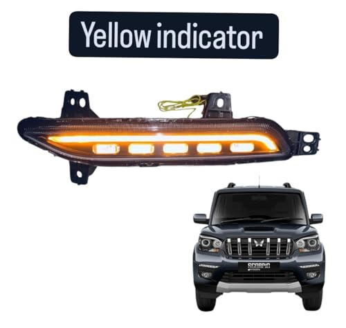 Image of DDA ENTERPRISES DRL /FRONT BUMBER Led FOG LIGHT Imported Compatible For Scorpio Classic 2022 ONWARDS Model 2Pcs With Matrix Indicator Scanning & Red And Blue Flasher IMPORTED DRL 5 FUNCTION