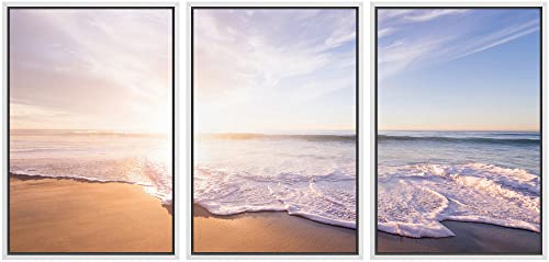 IDEA4WALL Framed Wall Art Print Set Golden Hour on The Beach Shore Nature Ocean Photography Realism Nautical Scenic Colorful Multicolor Ultra for Living Room, Bedroom, Office - 24"x36"x3 White