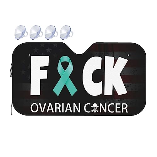 Ovarian Cancer Warrior Aweareness Ribbon Foldable Car Windshield Sunshade Blocks Heat and Sun Glare Uv Rays