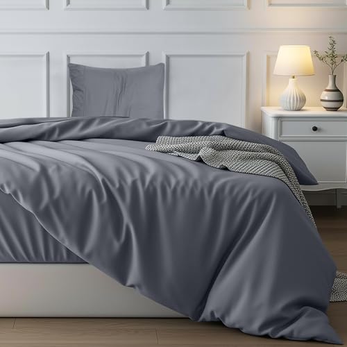 Utopia Bedding Funda Nórdica Cama 90 - Juego de Funda Nórdica de Microfibra Poliéster 135x200 cm y 1 Funda de Almohada con Dobladillo Plisado 80x80 cm (Gris)