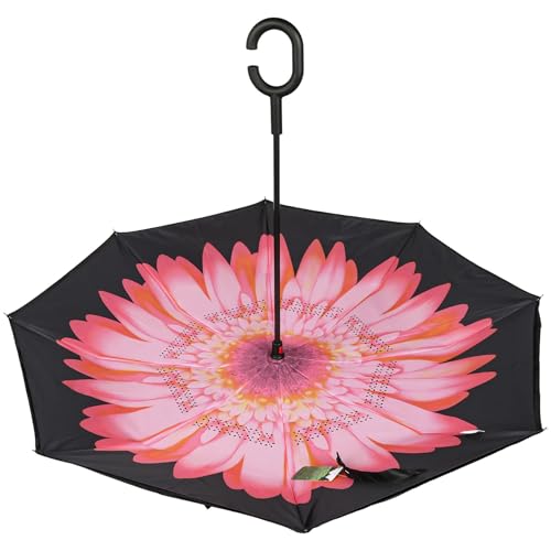 Paraguas invertido de doble capa para mujer con mango en C negro 4