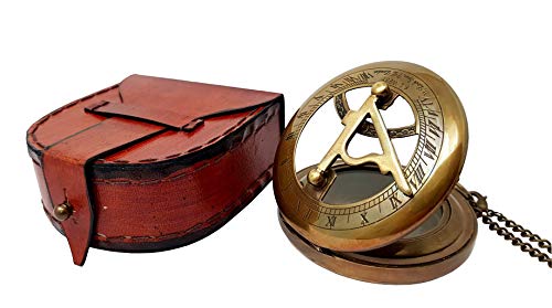 The New Antique Store - Brass Sundial Compass with Leather Case and Chain - Steampunk Accessory - Antiquated Finish - Beautiful Handmade Gift -Sundial Clock (Classic) - Image 3