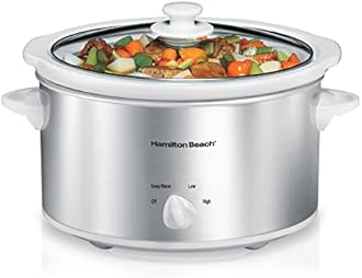 Hamilton Beach 4-Quart Slow Cooker with 3 Cooking Settings, Dishwasher-Safe Stoneware Crock & Glass Lid, Stainless Steel (33140G)