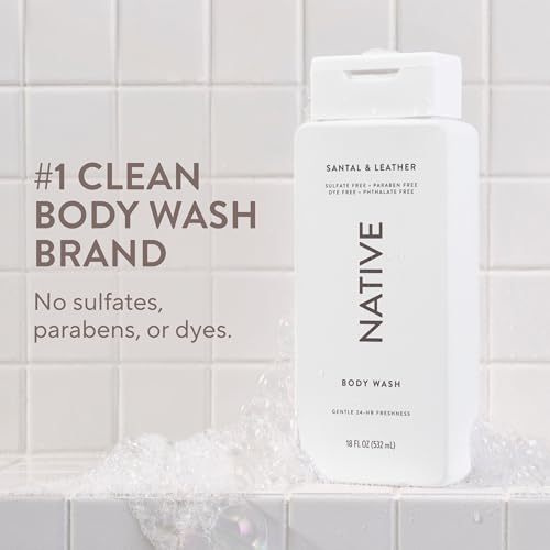 Image of Native Body Wash Contains Naturally Derived Ingredients | For Women & Men, Sulfate, Paraben, & Dye Free Leaving Skin Soft and Hydrated | Santal & Leather 18 oz