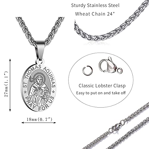P. BLAKE Oval Saint Christopher/Michael/Joseph/Jude/Virgin Mary/Joseph/Francis/Patrick/Anthony/Benedict/Thomas Necklace for Men Women, Stainless Steel Catholic Patron Pendant with Chain 24 Inches