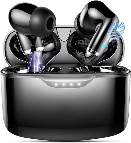 Auriculares Inalámbricos, Auriculares Bluetooth 5.3 con HD Micrófono, Sonido Premium, 40 Horas de Reproducción, Cómodos de Llevar, IP7 Impermeable Cascos Inalambrico, Negro Intenso