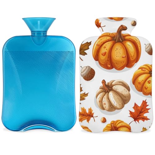 Hot Water Bottle with Soft Cover,2L Fantastic Pumpkin Hot Water Bag for Hot and Cold Compress, Hand Feet Warmer, Bright Pumpkin Rubber Hot or Cold Water Bottle Halloween Christmas Decorations