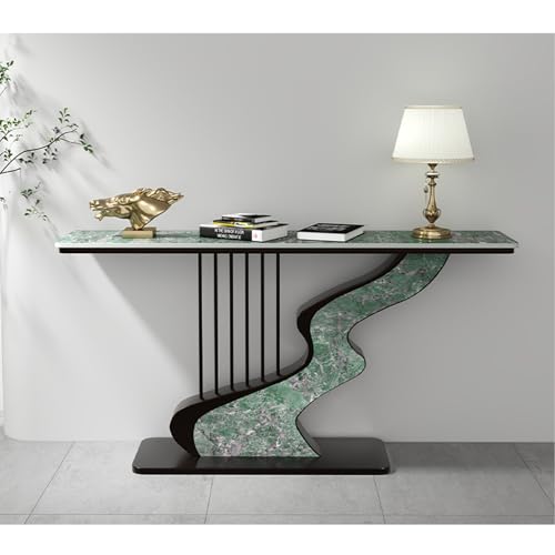 狭いコンソールテーブル、ソファ後ろの金属製ベースの廊下用テーブル、リビングルーム用の厚みのあるカウンタートップ付き豪華なポーチデスク(Black E,150x30x80cm)