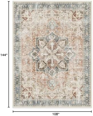 RUGGABLE Washable Vintage Area Rug – Kamran Coral 9x12, Stain-Resistant, Non-Slip – Large Machine Washable Rugs for Living Room, Bedroom, Hallway, Entryway & Office–with Standard Pad