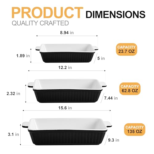 Swuut KYB09 Casserole Dishes Set Of 3 For Oven, Porcelain Baking Dishes 13X9 Inch, Ceramic Cake Bakeware Set,Kitchen Rectangular Lasagna Pans thumb #1