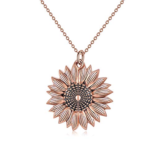Sterling Silver Sunflower Locket Necklace You Are My Sunshine Engraved Pendant Necklaces Jewelry Gift For Her (Rose Gold) #TOP1