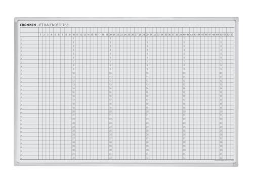 Preisvergleich Produktbild FRANKEN Jahresplaner über 53 Kalenderwochen, lackiert, magnetisch, beschreibbar, trocken abwischbar, mit Aluminiumrahmen, Magnettafel zur Wandbefestigung, 90 x 60 cm, JK753