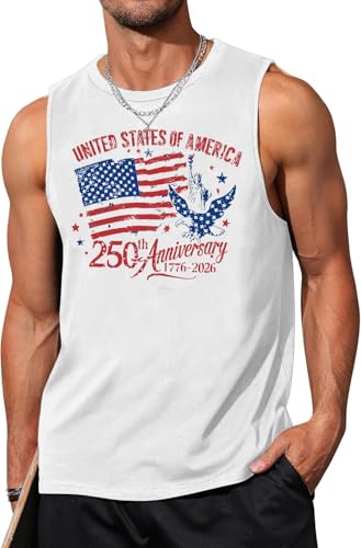 ELDPS 250 Anniversary USA Shirt Men: American Flag Tank Top 4th of July Sleeveless T-Shirt 1776-2026 Patriotic Tee